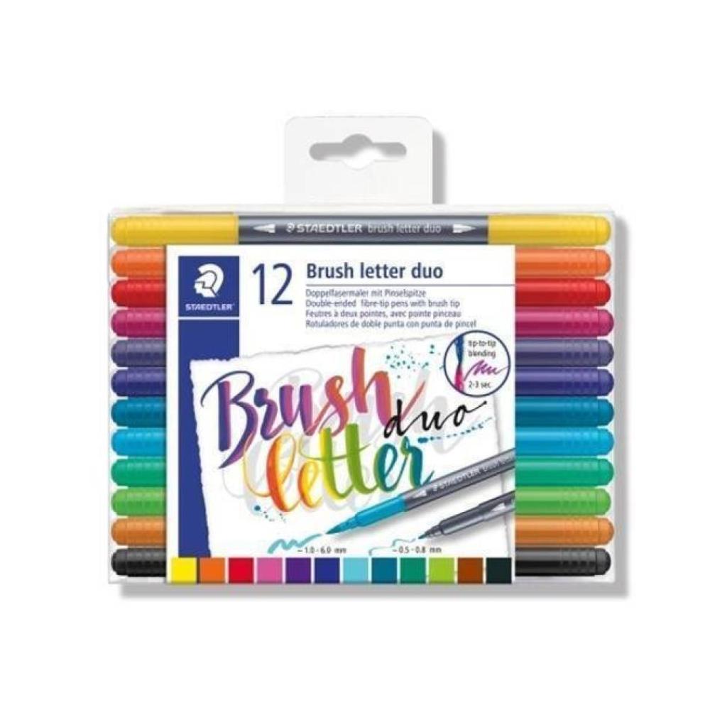 Pack 12 rotuladores doble punta brush lettering duo staedtler