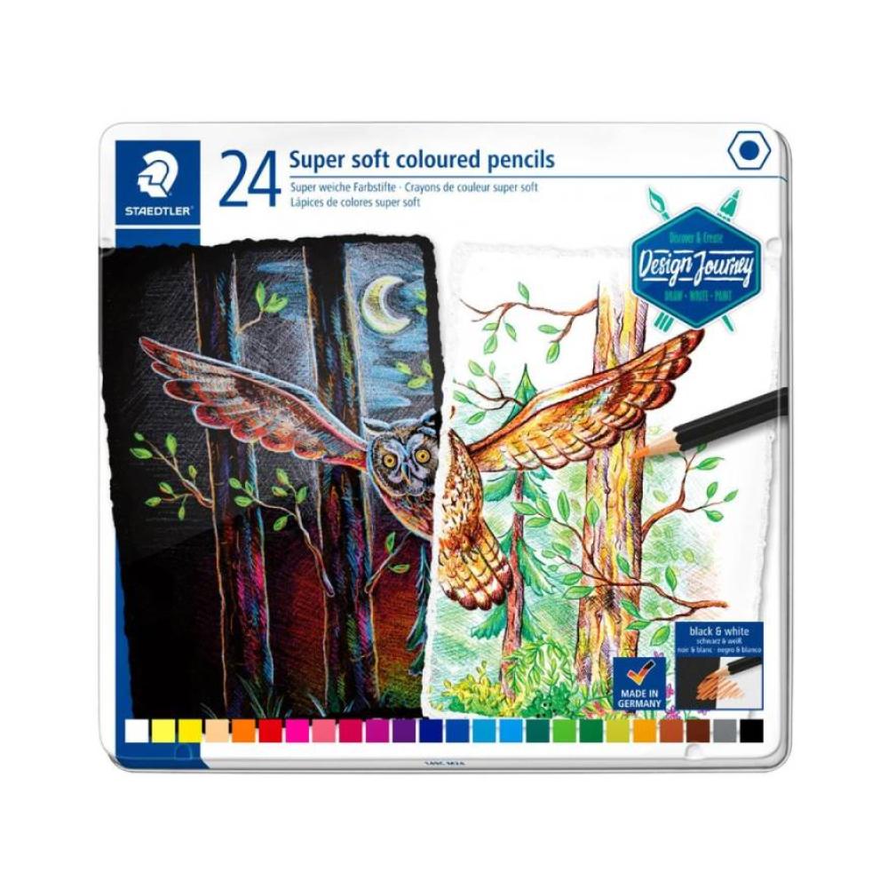 Caja metalica 24 lapices supe soft design journey staedtler