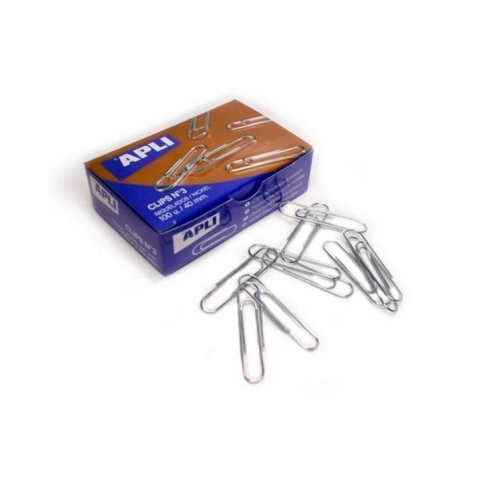 Caja 100 clips niquelados nº3 40mm. apli