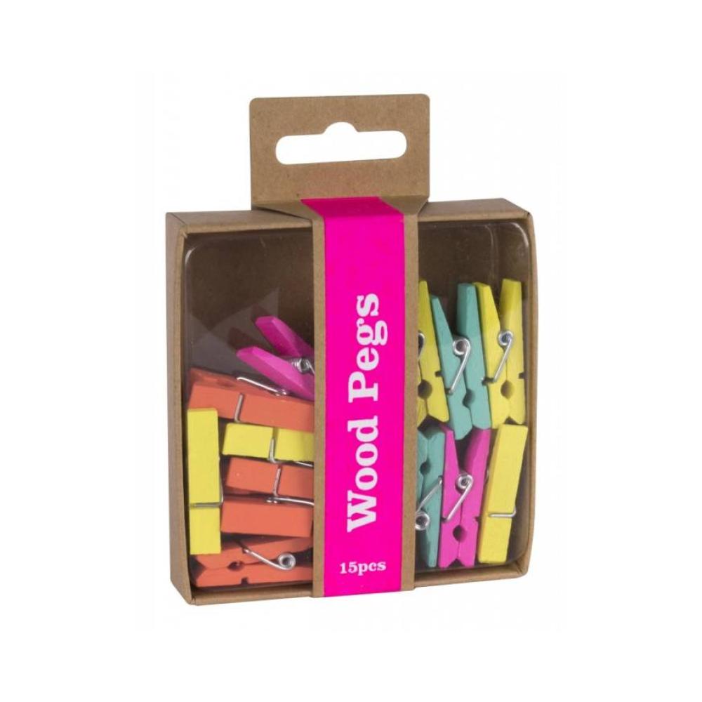 Pinza madera colores fluor 15 pzs. 14146 apli