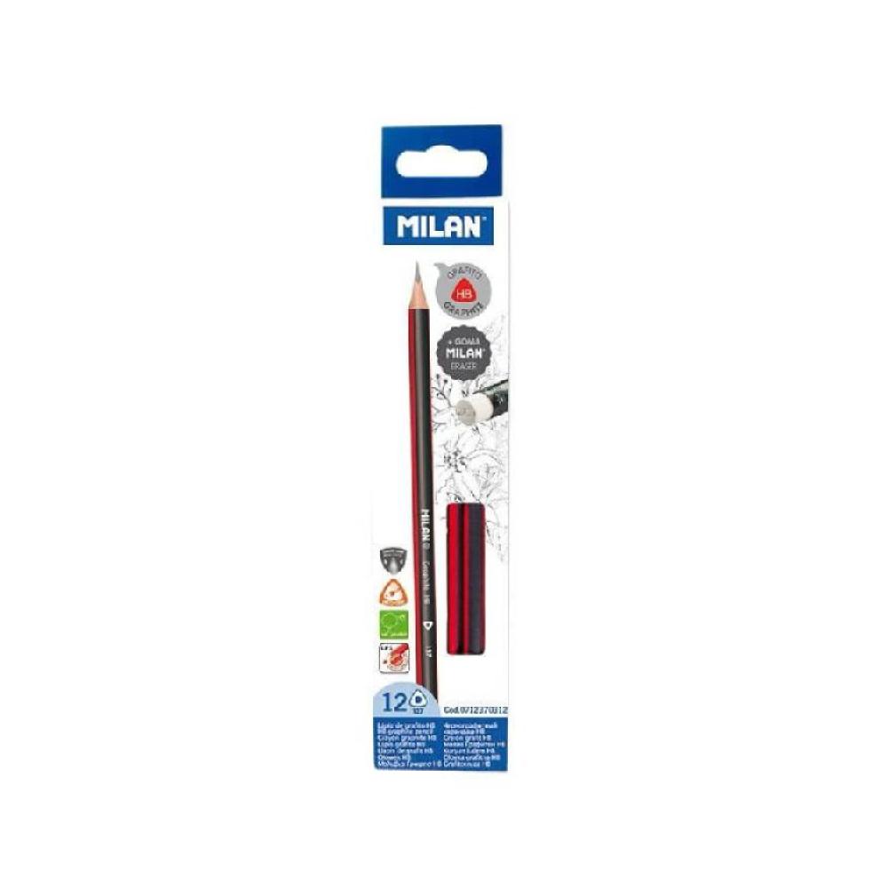Lapiz milan triangular grafito hb con goma