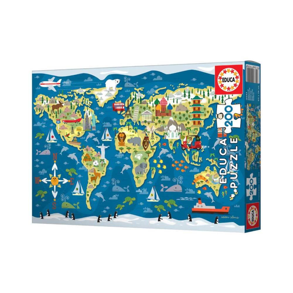 Puzzle 200 piezas mapamundi, sean sims educa
