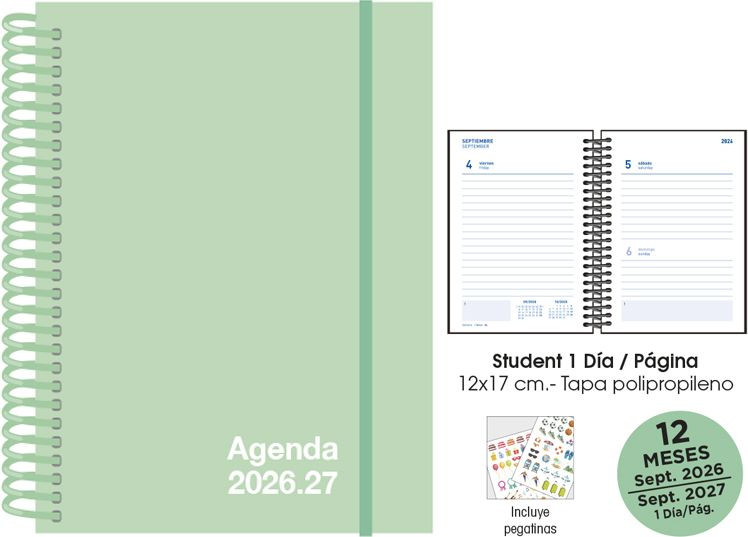 AGENDA ESCOLAR 26-27 STUDENT 12X17 DP VERD PASTEL