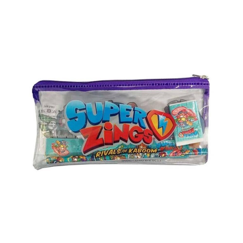 Estuche portatodo con material escolar superzings