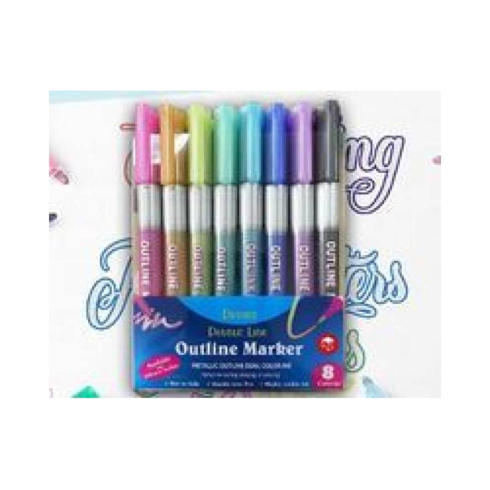 Estuche set 21 rotuladores outliner bicolor neon