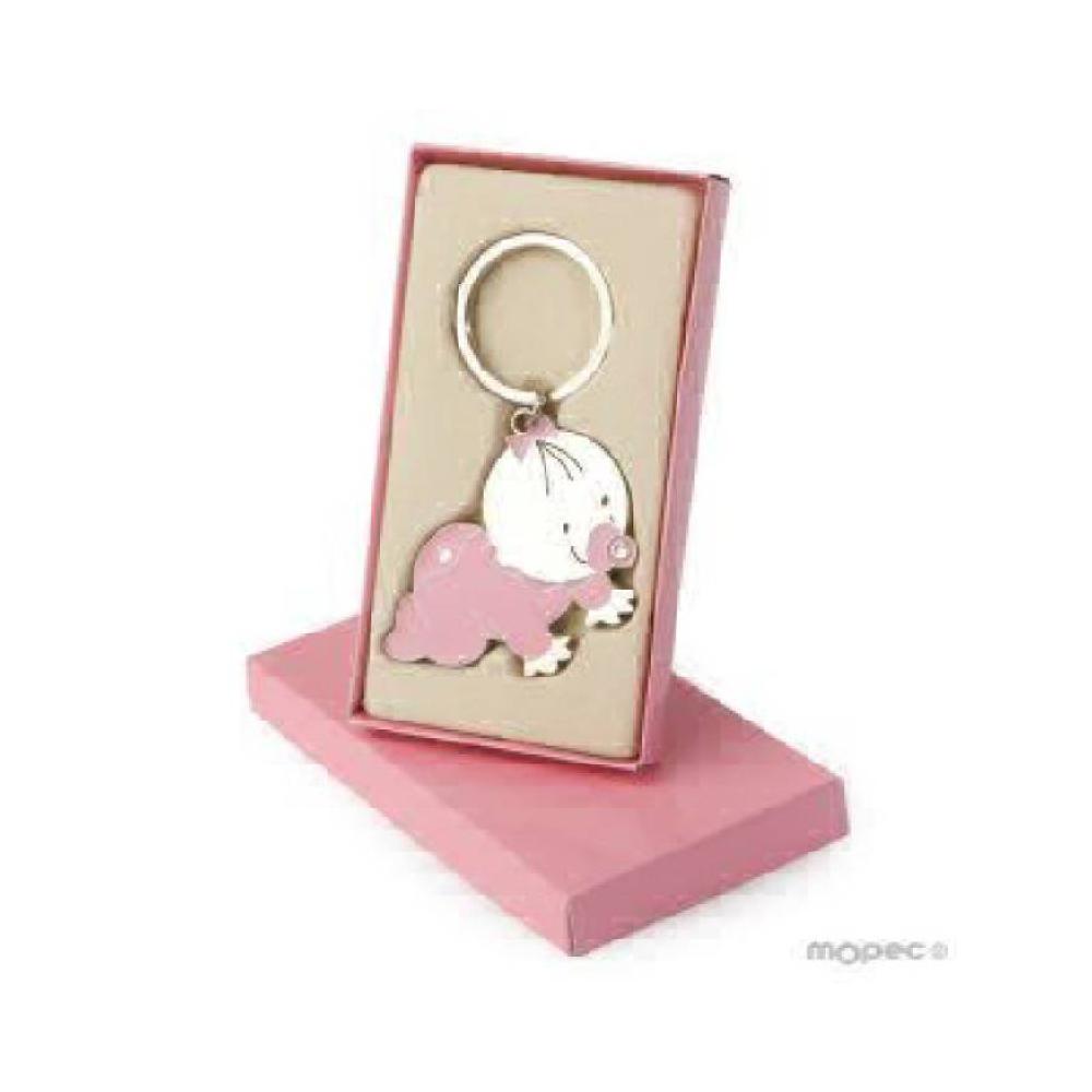Llavero bebé gateando rosa con caja