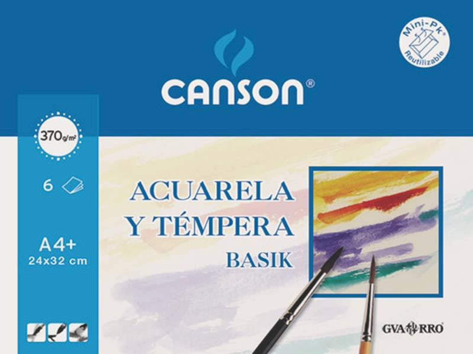 Pack 6 laminas a4+ basik acuarela y tempera 370grs canson