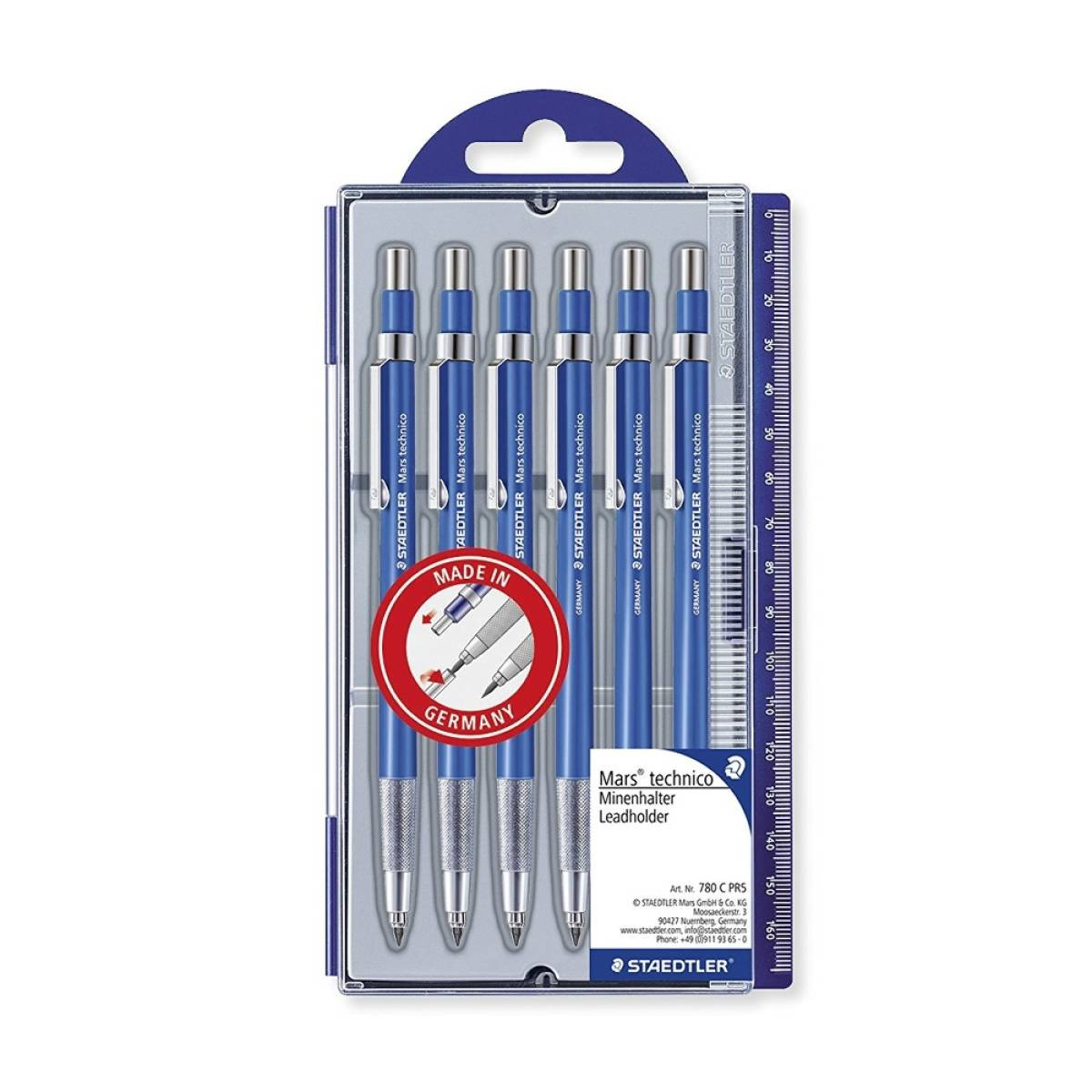 Staedtler Mars Technico 780 Pack de 6 Portaminas Tecnicos - Mina de 2mm - Zona de Agarre Hecha en Metal