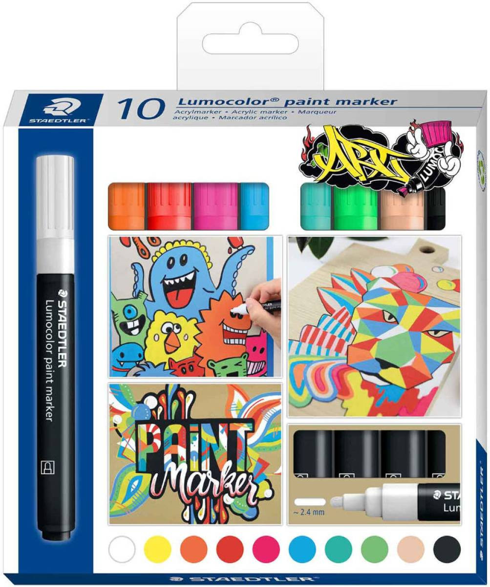 ROTULADORES ACRÍLICOS LUMOCOLOR PAINT MARKER 10 COLORES