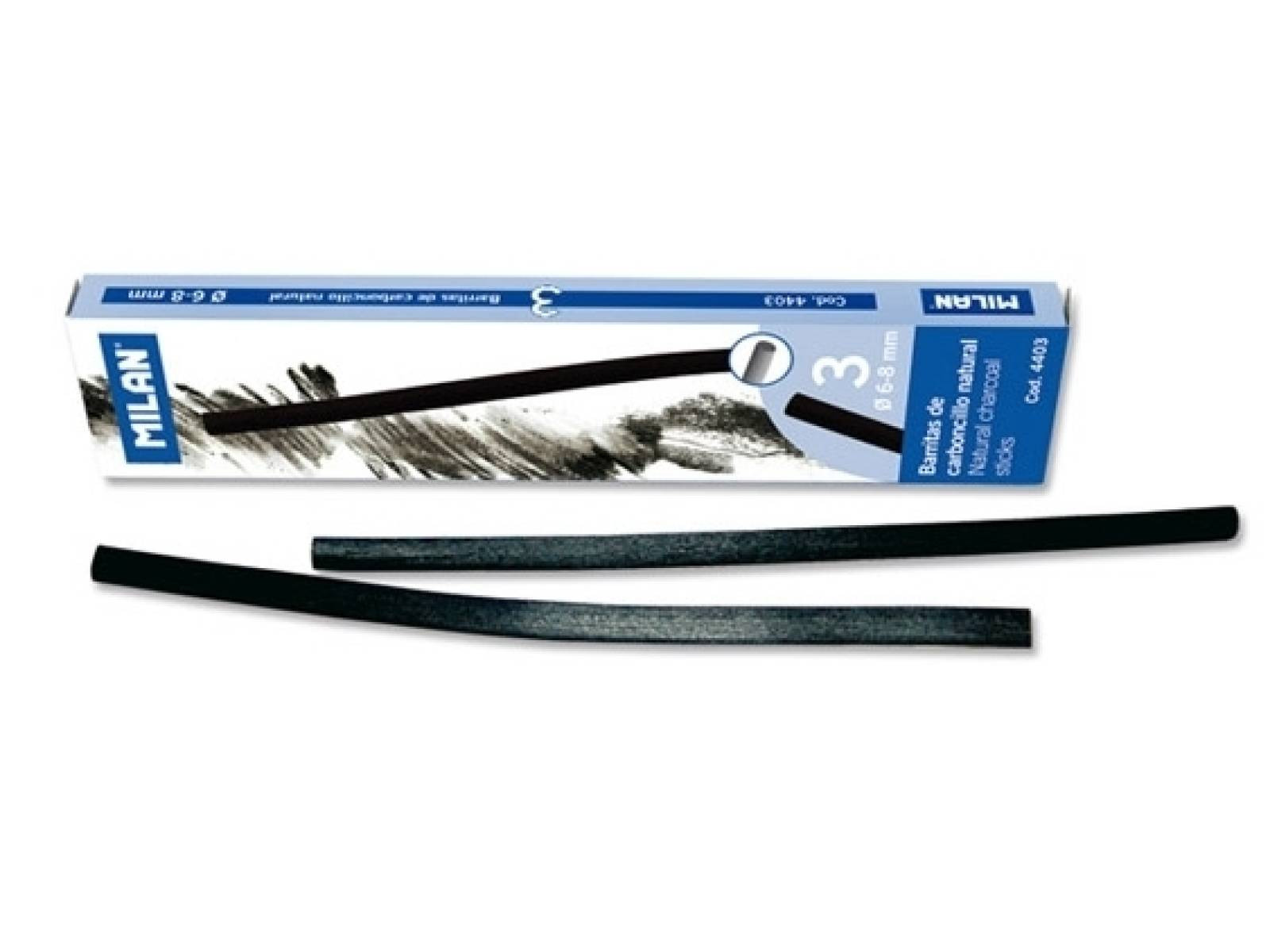 Caja 3 barritas de carboncillo natural cilindrico Ø 6-8 mm milan